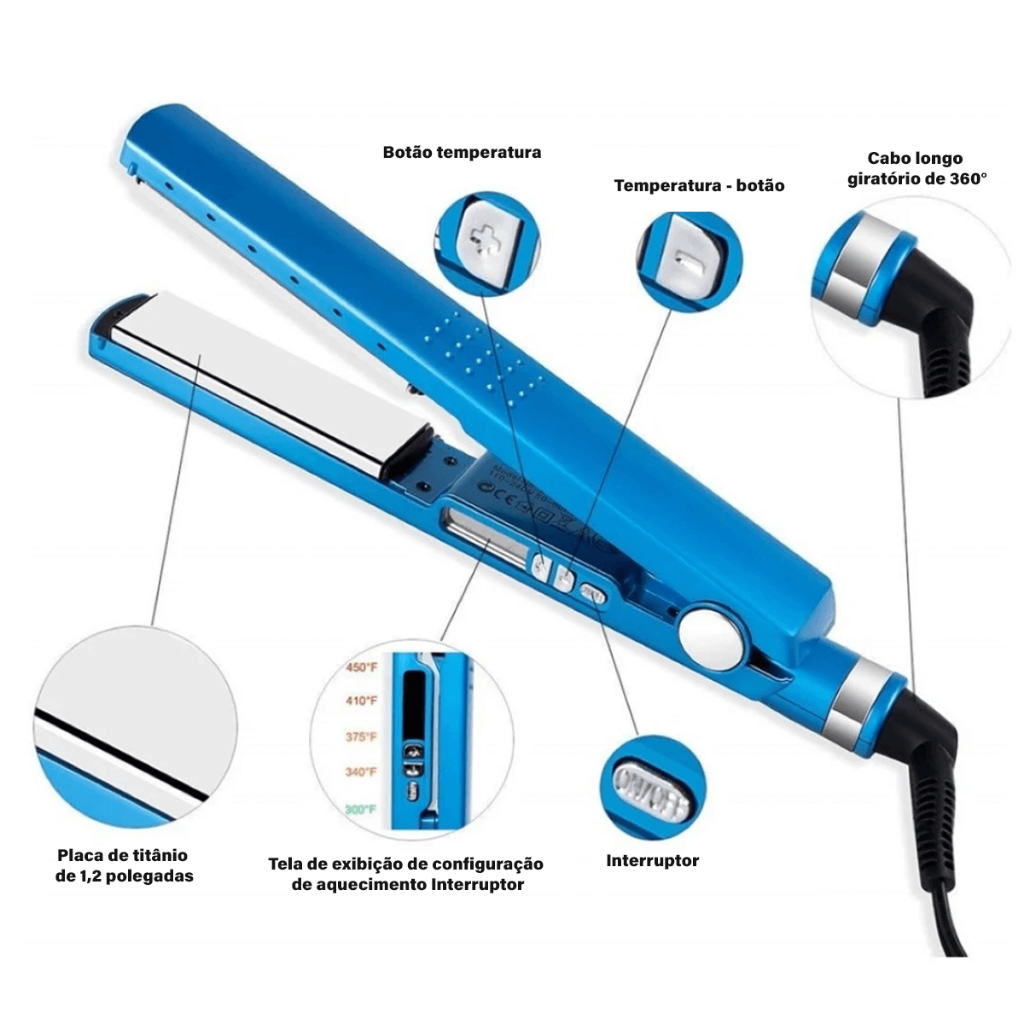 Prancha Chapinha Nano Titanium Pro Bivolt 450°F Iônica Placas de ...