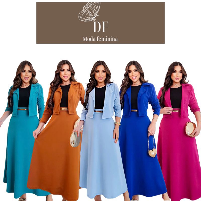 Conjunto Longo Feminino Evangélico Saia e Blazer Moda Evangélica de ...