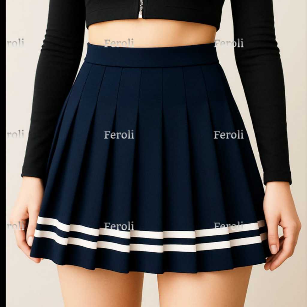 Saia colegial anime cosplay pregueada Azul Marinho com listra