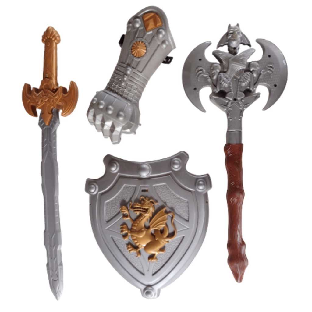 Kit Medieval Brinquedo Espada Escudo Machado e Bracelete | Shopee Brasil