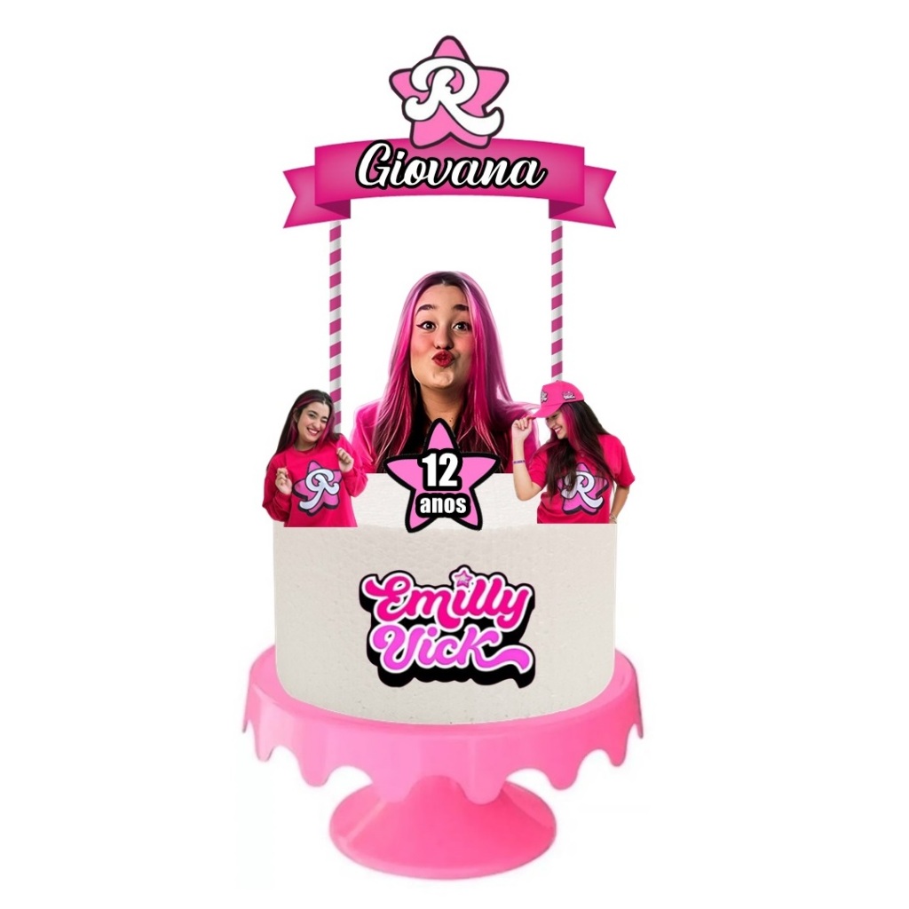 Topper de Bolo DOS ROSA EMILLY VICK personalizado com Nome e Idade ...