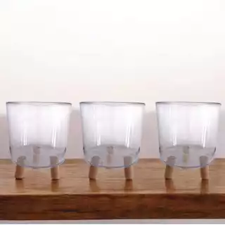 Kit de 3 Vasos Cachepot Plásticos Transparentes Com Pés De Madeira 15x19cm ideal para decoração