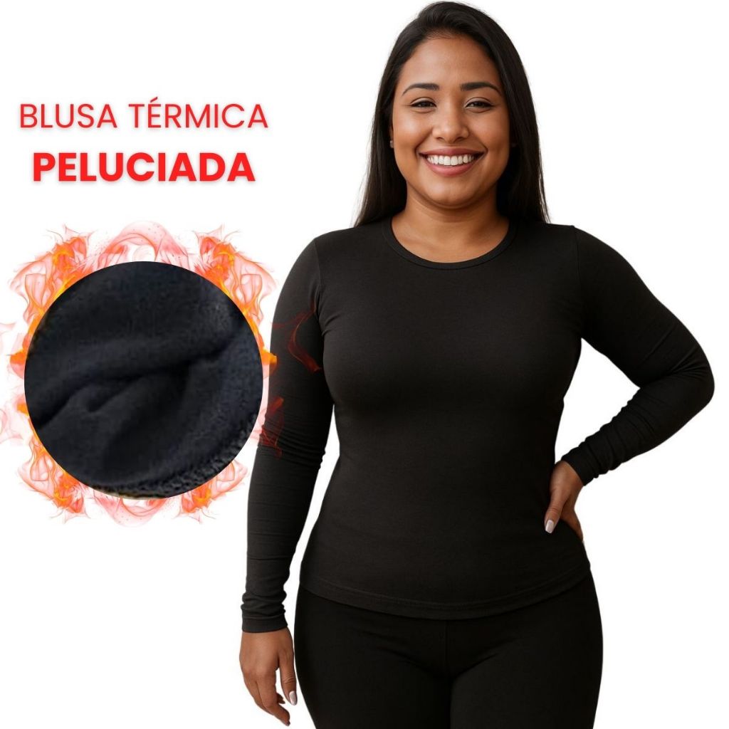 Blusa de Frio Térmica Peluciada Manga Comprida Blusa Feminina Inverno ...