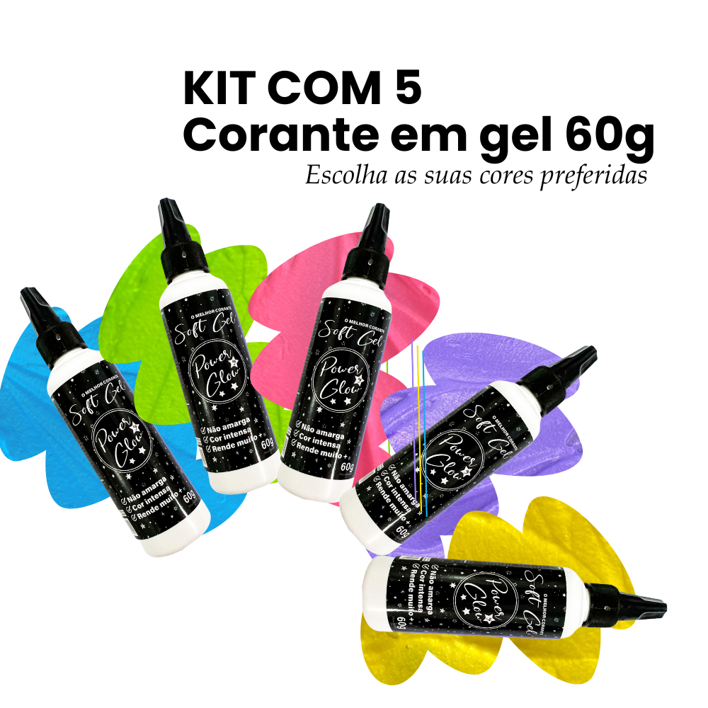 kit c/ 5 corantes alimentício Soft Gel Power Glow 60g