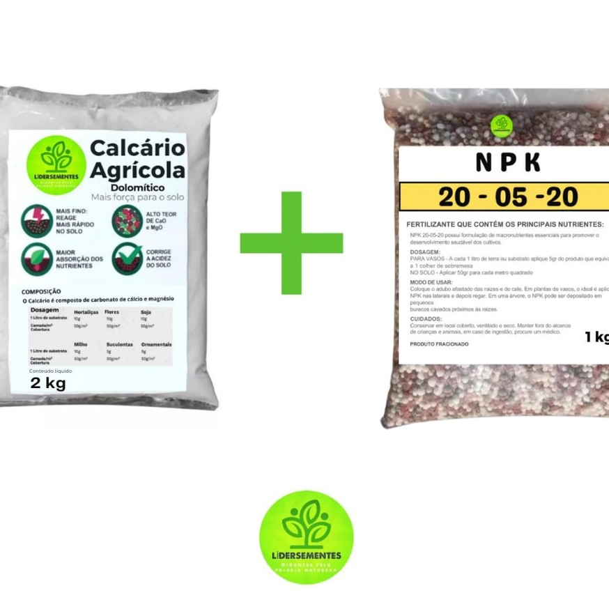 Kit Adubo Fertilizante NPK 200520 + Calcário Agrícola Dolomítico Prnt ...