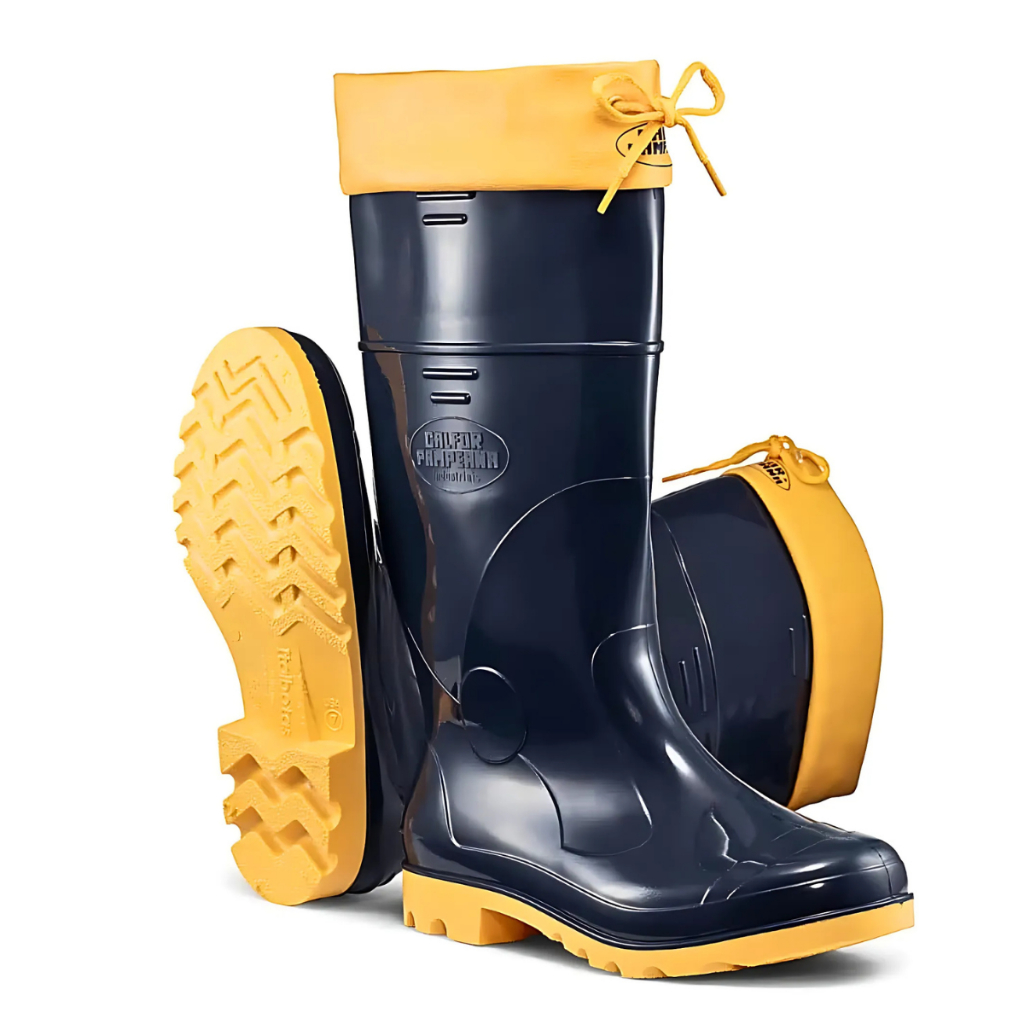 Bota Borracha Pvc Impermeável Azul/amarela C/amarra Galocha Calfor