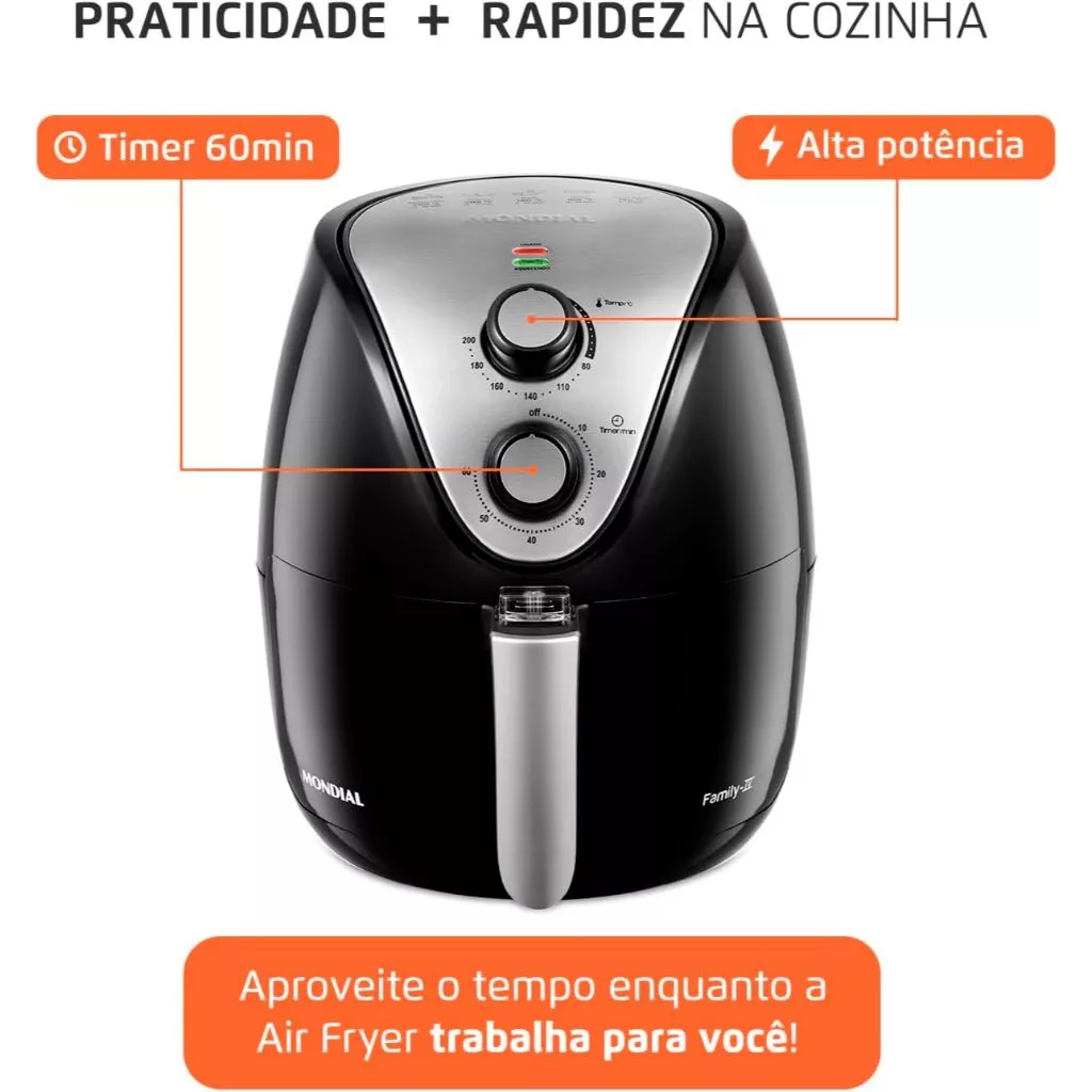 Fritadeira Elétrica Air Fryer Mondial 3.5 Litros Family Sem Óleo AF-30-I