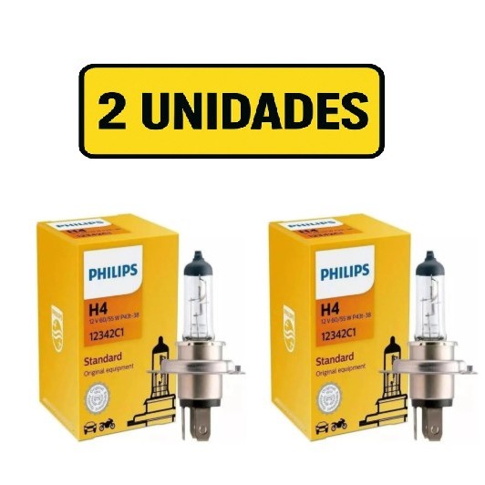 Kit 2 Lâmpadas Automotiva Halogena Philips H4 12v Original Standart 12342C1