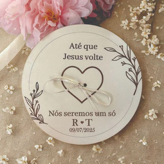 Porta alianças em MDF branco PERSONALIZADO com frase/versículo/iniciais data para casamento