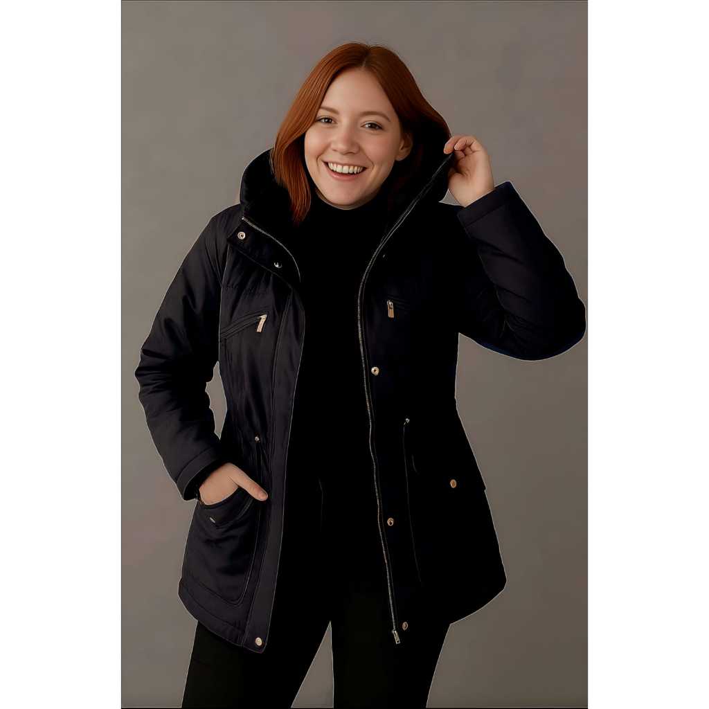 JAQUETA PARKA FEMININA VARIOS TAMANHOS SARJA FORRADA CAPUZ PELO