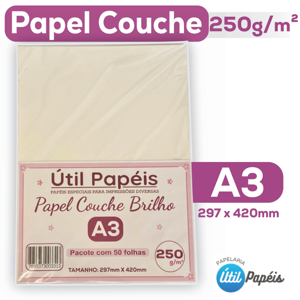 Papel Couche 250g Pacote com 50/100 folhas Folha Branca lisa brilhante ...