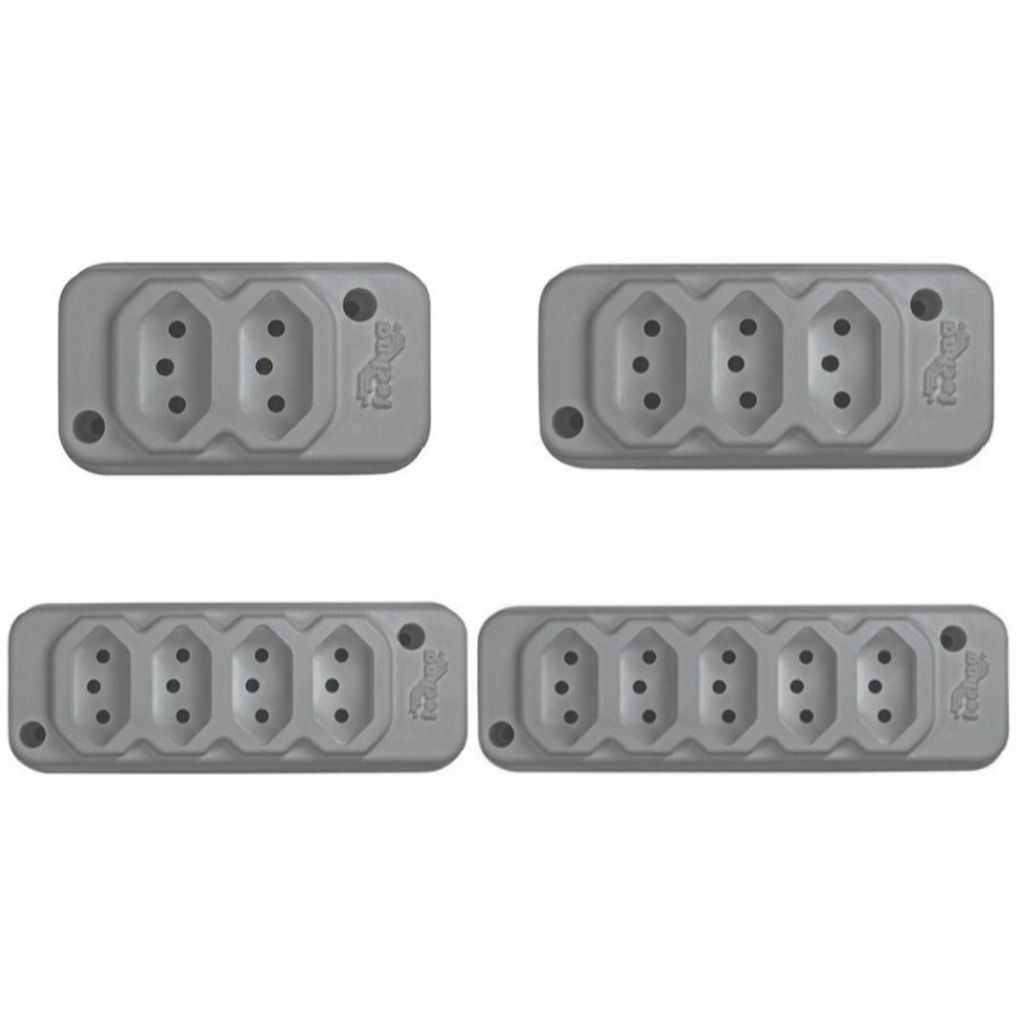 TOMADA BARRA TECHNA 2P+T 10A CINZA DUPLA - TRIPLA - QUADRUPLA