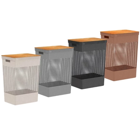 Cesto de roupa suja tampa bambu grid 49l cg455 - ou