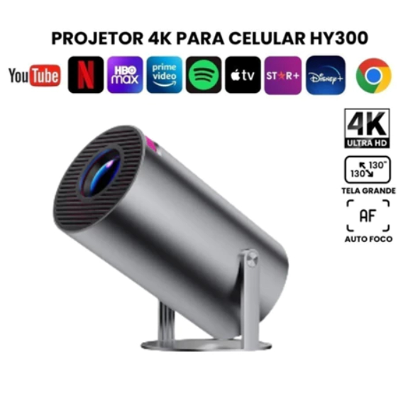 Projetor 4K HD 150 Polegadas Celular, Tv, Xbox, PS, Pc, Wifi e Bluetooth HY300 Magcubic 110/220