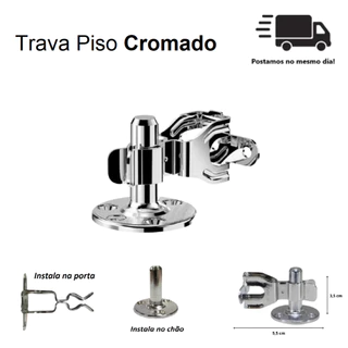 Trava Porta Prendedor Fixador De Piso Cromado Cromo Em Aço Reforçado