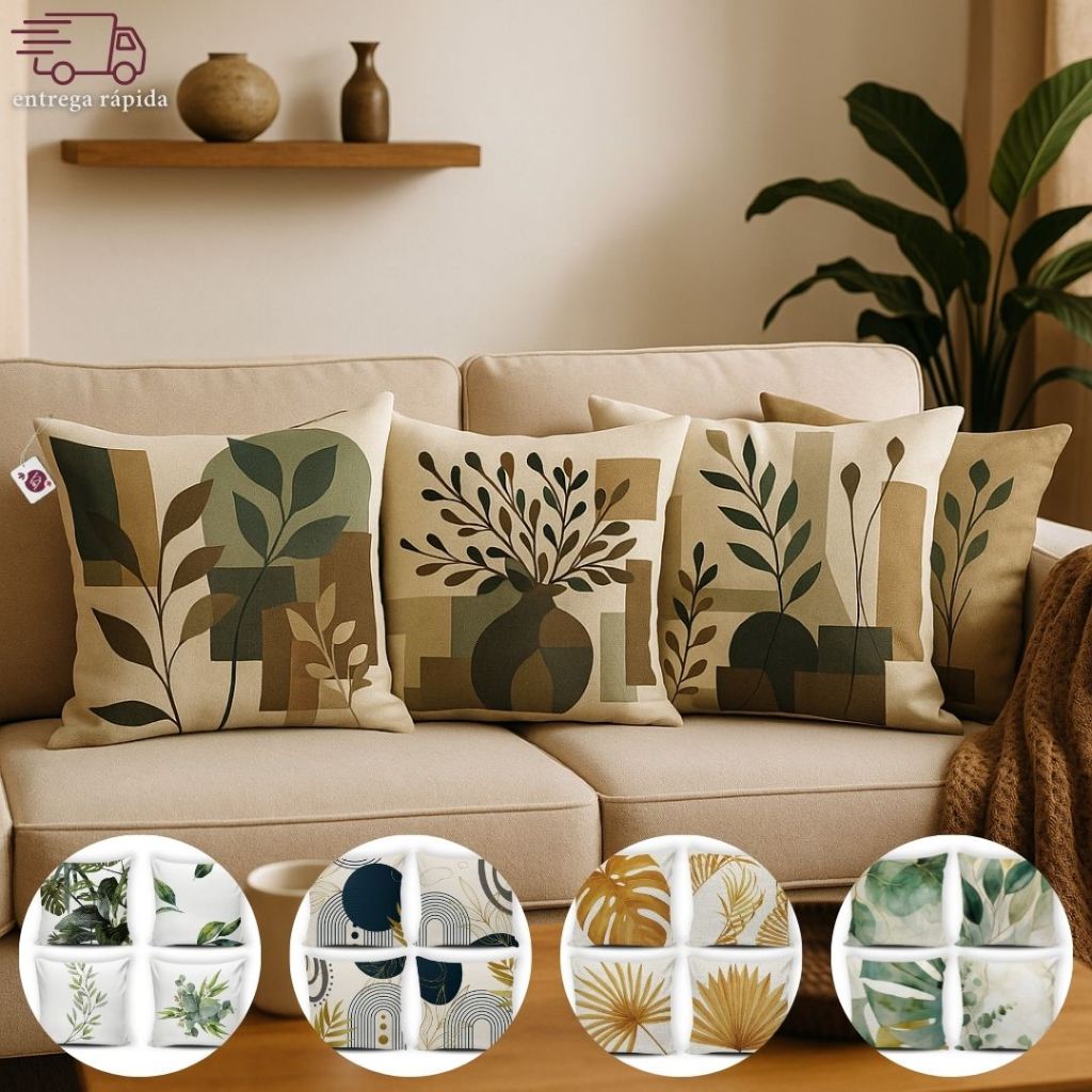 Kit 04 Almofadas Decorativa Estampa Digital Rosa