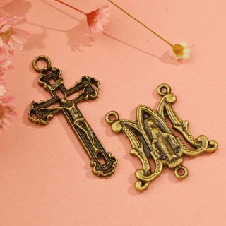 Entremeio Para Terço + Crucifixo Nossa Senhora das Graças Ouro Velho Exclusivo Asas da Fé