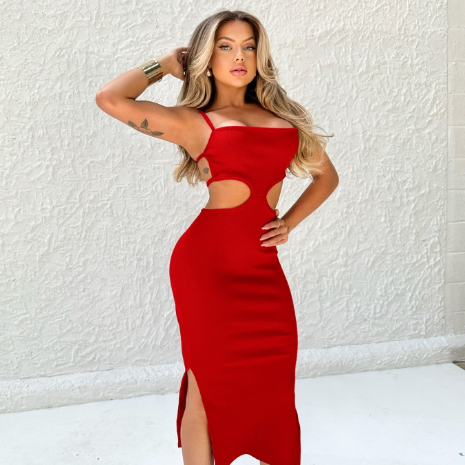 FRETE GRATIS Vestido Malu vestido midi com fendas laterais e detalhes nas costas e abertura na barriga moda feminina