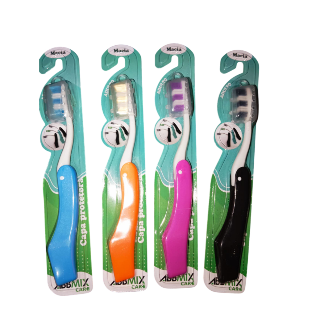 ESCOVA DE DENTE MACIA COM CAPA PROTETORA - 12 ESCOVAS cores variadas ...
