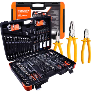 Kit Jogo De Ferramentas Profissionais Oficina Master 178 Peças 5000r + 3 Alicates Robust Mecânico em Oferta na Shopee
