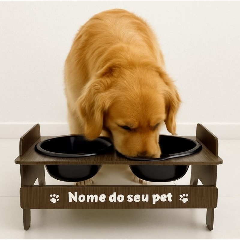 Comedouro Pet PERSONALIZADO potes inclusos e 3 opções de cores