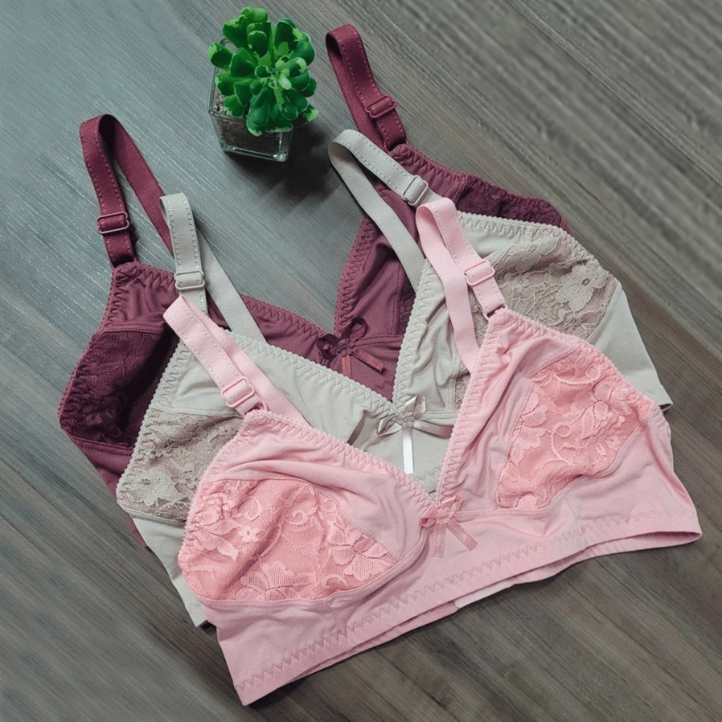 Kit 3 Sutiã Reforçado Sem Bojo Feminino com Renda Lateral Alça Larga ...