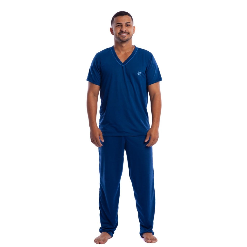 Pijama Masculino Adulto Manga Curta Calça Longo Meia Estação em Oferta na Shopee