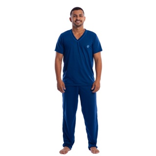 Pijama Masculino Adulto Manga Curta Calça Longo Meia Estação em Oferta na Shopee