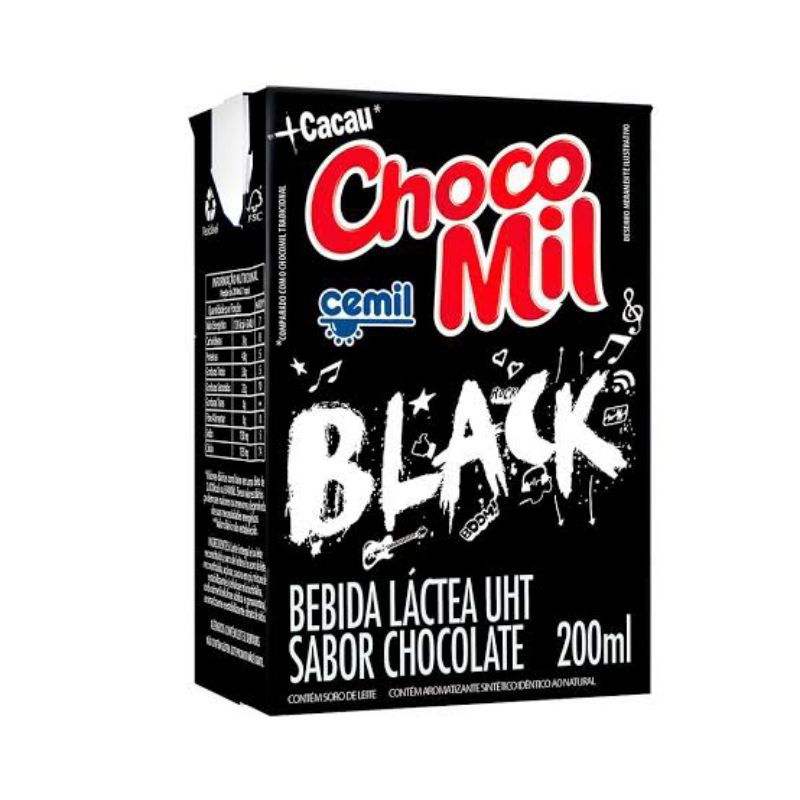 CX 27 bebida lactea ChocoMil Cemil achocolatado 200 ml Black + cacau ...