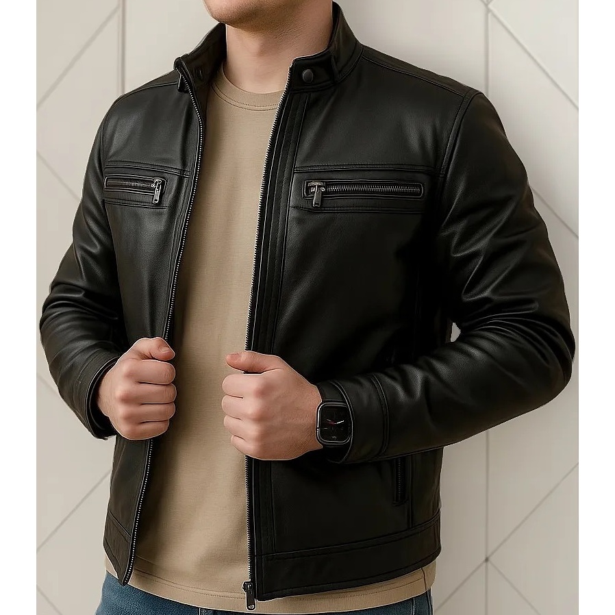 Jaqueta De Couro Masculina Preta Forrada Importada