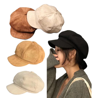 Boina Feminina Chapéu Gorro Italiana Francesa Mulher Lã Camurça Inverno Lisa Xadrez Preta Inverno