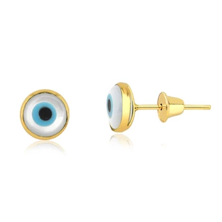 Brinco Feminino de Ouro 18k Olho Grego com Madrepérola em Oferta na Shopee
