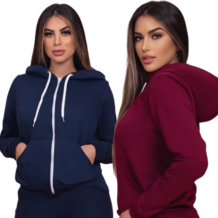 Blusa De Zíper Moletom Feminino Flanelado Com Capuz e Bolso