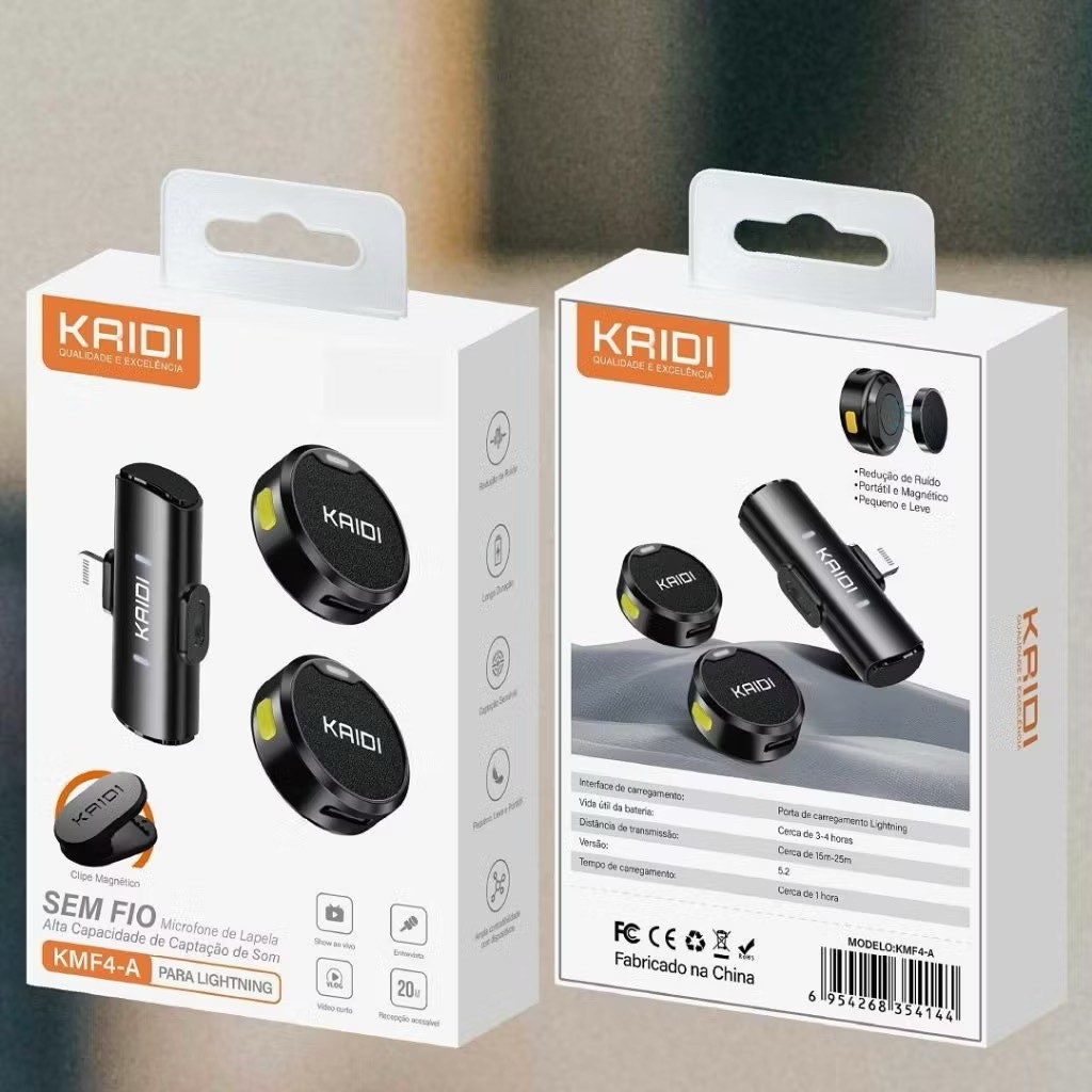 Microfone de lapela duplo redondo magnético Kaidi iphone descreto entrevista podcast video