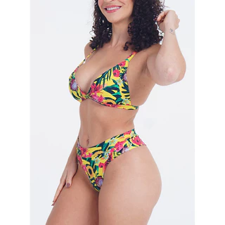 Biquíni Alça Fixa Estampado com Calcinha Fio Duplo Cintura Média Alta em Oferta na Shopee