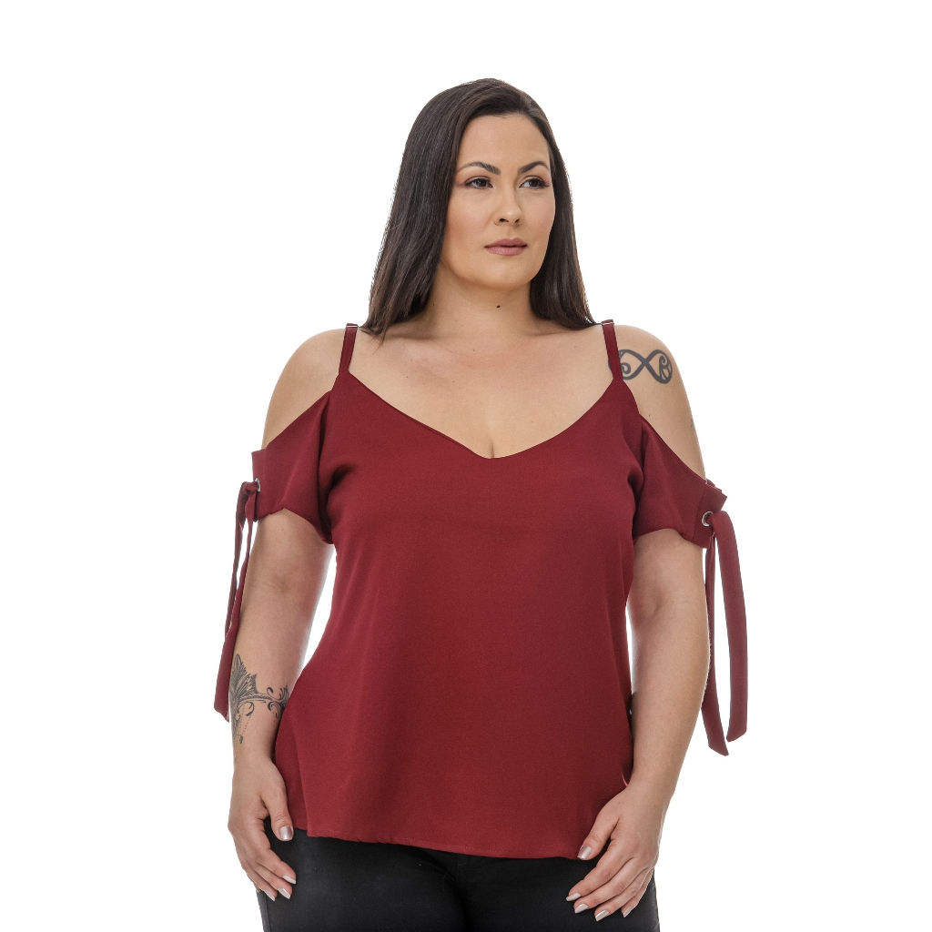 Blusa Plus Size Feminina Moderna Ombros de Fora até o G4 Coleção