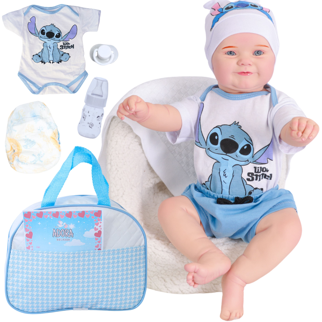 Bebê Reborn Boneco Menino Maddie Stitch Com Kit Bolsa Maternidade ...
