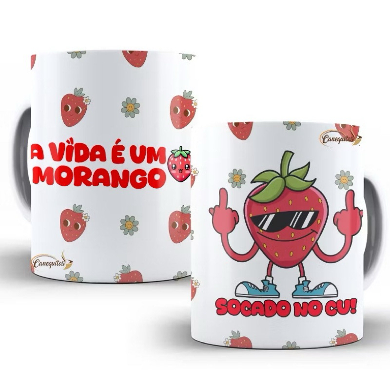 Caneca A vida é um morango + Palavrão personalizada 325ml | Shopee Brasil