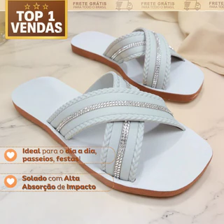 Sandália Feminina Papete Rasteirinha Brilhante Super Macia Lançamento - Desconto Exclusivo