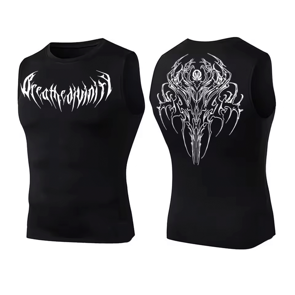 Camiseta Regata Compressão Academia Treino Justa Símbolo Gótico Breath e Divinity Moda Fitness