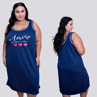 Camisola Plus Size Malha 100% Algodão Conforto Linha Noite Dormir Moda Feminina Moda Intima em Oferta na Shopee