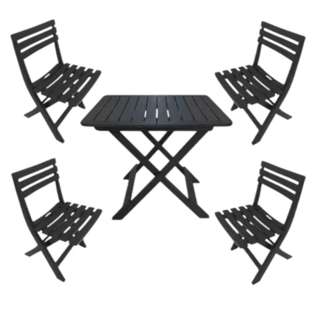 Mesa Quadrada C/ 4 Cadeiras De Plástico Dobrável Preta - Multiuso