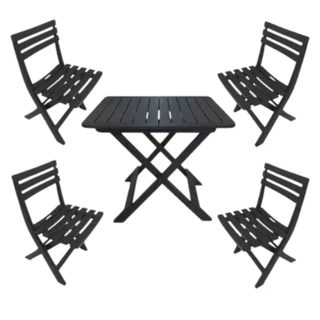 Mesa Quadrada C/ 4 Cadeiras De Plástico Dobrável Preta - Multiuso