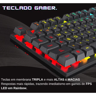 Teclado Gamer Semi Mecanico Retroiluminado Led RGB Ptbr + Mouse Pad