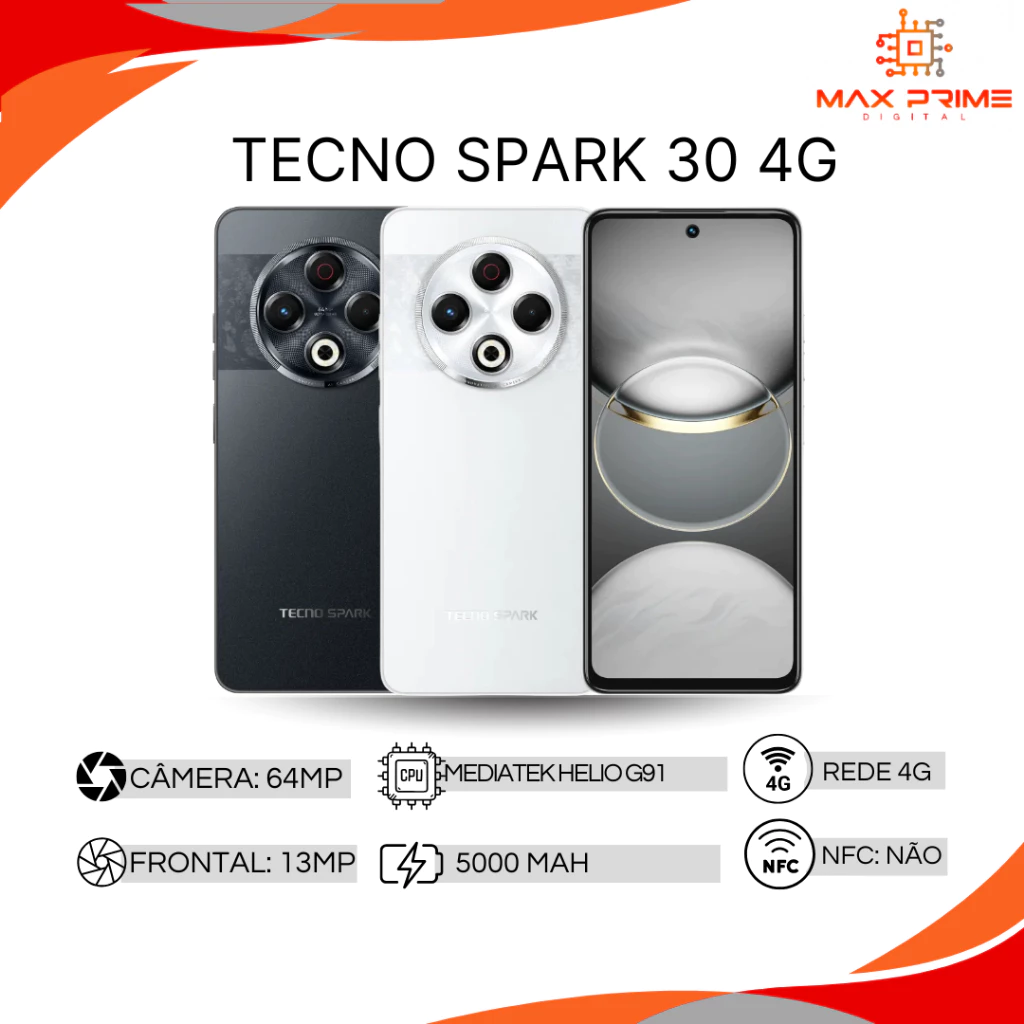 <img src="https://deo.shopeemobile.com/shopee/shopee-pcmall-live-sg/productdetailspage/d35d840bd7617cd29fc5.svg" alt="mall inline badge">Tecno Spark 30, 256GB e 8GB RAM, Processador Mediatek Hélio G91, Câmera 64MP, Bateria 500mAh, Versão Global<br>