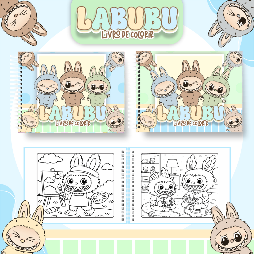 Livro de Colorir Labubu Menino 50 Folhas 180G Caderno de Desenho ...