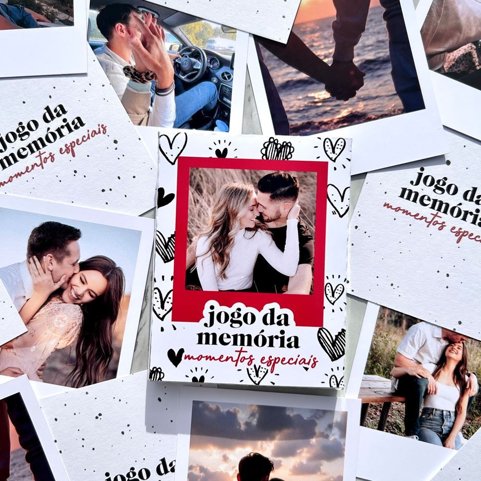 Jogo de memória de casal personalizado - Caixinha com 16 fotos/cartas