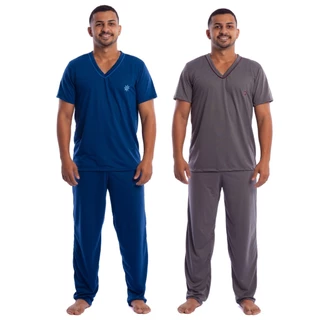 Kit 2 Pijama Masculino Adulto Manga Curta Calça Longo Meia Estação Promoção em Oferta na Shopee