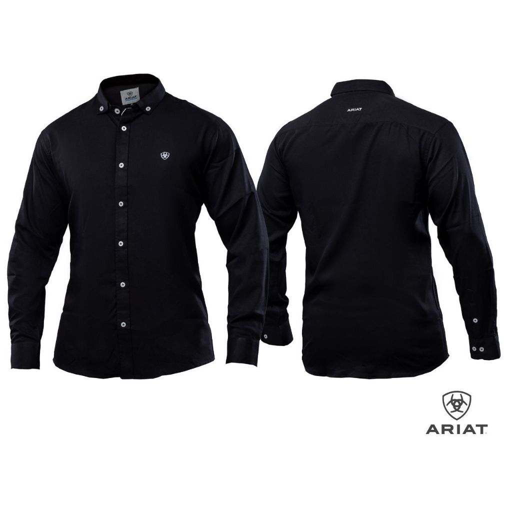 Camisa manga longa preta da Ariatt country Xadrez Masculina modelagem ...