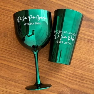 25 Taças Gin Metalizadas + 25 Copos Twister Metalizados 550ml Personalizados Frente e Verso